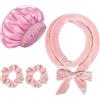 YNR Set di Bigodini per Capelli e Cuffia Fascia Bigodino Kit Fai da Te Senza Calore Ferro Arricciacapelli Senza Calore Per Capelli Corti Lunghi Salon Barber Rosa