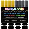 DIGIELE Pennarelli Gesso Liquido Oro + Argento, 4pcs Oro Pennarello + 4pcs D'argento 6mm Pennarello Gesso e 32 Etichette Lavagna, Asciutto o Bagnato Cancellabili, Reversibile Punta Scalpello o Tonda