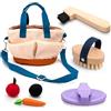 Hoofly Hobby Horse Accessori - Set per la cura dei bambini con borsa, spazzola, straccio e raschietto per zoccoli [certificato TÜV] - Manopola per cavalli e cavallo in legno - regalo