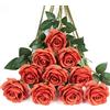 DuHouse 10 rose finte in seta artificiale, fiori di rosa sintetica, steli lunghi, bouquet per organizzare matrimoni, centrotavola, feste, casa, cucina, decorazione (arancione corallo)