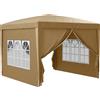 Outsunny Gazebo da Esterno 3x3 m Pieghevole con 4 Pannelli Laterali, in Acciaio e Tessuto Oxford Cachi | Aosom Italy