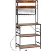 HOMCOM Scaffale da Cucina con Stazione di Ricarica, 5 Ripiani e 10 Ganci a S, in Legno e Acciaio, 80x40x170 cm, Marrone | Aosom Italy