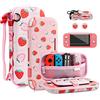 FANPL Custodia per Nintendo Switch Lite, graziosa custodia rosa con fragole per Switch Lite accessori con morbida copertura in TPU, cinturino regolabile, protezione schermo, tappi per pollice