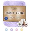 Creative Deco 3mm/200m Corda Macrame Viola Pastello | Spago di Cotone-Poliestere | 656 Piedi | Spessore 2-3mm | Grande Corda Spessa Forte | Perfetta per Avvolgere Regali, Progetti Fai da Te