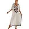 YOUKD Ricamato floreale sciolto Caftano Boho Beach Bikini Cover Up Abito Plus Size Donna