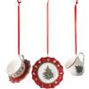 Villeroy & Boch - Toy's Delight Decoration Decorazioni Servizio di stoviglie Rosse, 3 pz, Elegante Set di Decorazioni Pendenti per l'Albero di Natale, Porcellana, Rosse, 4 x 7 cm