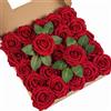 DuHouse 25 rose artificiali con gambi di fiori in schiuma al tatto vero e proprio per bouquet di nozze, baby shower, centrotavola per decorazioni floreali per feste (rosso scuro)
