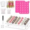 MOFASVIGI Set di 302 stampi per cake pop, con 1 supporto in acrilico, 1 set di stampi in silicone, 100 sacchetti trasparenti, 100 bastoncini per trattamento, 100 papillon dorati