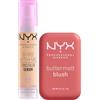 NYX Professional Makeup Bare With Me Siero Correttore Colorato 2in1 Idratante Coprenza Media 04 Beige + Buttermelt Blush in Polvere con Burro Mango Mandorle e Karité Colore Feeling Butta - Set da 2