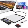 SOMDARHK Unità CD DVD esterna, USB 3.0 Tipo-C, portatile, 5 in 1, ampia compatibilità, alluminio, argento