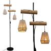 Osasy Lampada da terra vintage boho rattan, per soggiorno, in legno, design industriale, in metallo e rope e legno, con interruttore, nero beige, altezza: 169 cm