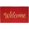 BANZAII TEXTILE INNOVATOR ONLINE Banzaii Zerbino in Cocco da Esterno o Interno con Retro Antiscivolo e Brillantini Glitter Applicati 40x70 cm - Welcome Rosso