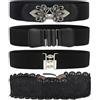 Vasemele 4 Pezzi Cintura Elasticizzata Cintura Elastica Larga in Vita Cinghie Nero Vintage Stretch Cinture Regolabile Fibbia Elastico Girovita Cintura Largo Elastico Stretto Retrò Elastico Cintura