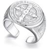 CELESTIA Anello Uomo di Croce di San Benedetto Argento 925 Anelli Sigillo da Uomo Lucido con Croce Benedetto, Anello Mignolo Regolabile, Idee Regalo per Papà, Marito, Fidanzato