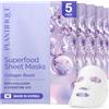 PLANTIFIQUE Maschera Viso in Tessuto Collagen Boost 5 Pezzi - Maschera Anti-Aging e Lifting con Collagene, Coenzima Q10 e Mirtilli - Skincare Coreano per un Aspetto Liscio e Rivitalizzato