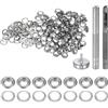 QUARKZMAN Kit di 100pz Strumento Occhielli 4,5mm Set Occhielli in Rame con Perforatore Fori Vuoti, Strumenti per Occhielli per Abbigliamento in Pelle Tessuto, Tono Argento