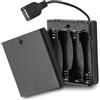 TECHZOCO Porta batterie con interruttore on/off, supporto batteria AA, scatola batteria, porta batterie, cavo USB femmina, tensione totale: 6 V (1,5 V per batteria), adatto per 4 batterie LR6 AA (FR6,