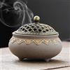 YHZPDP Bruciatore per incenso in ceramica vintage con coperchio in metallo e supporto ignifugo per bastoncini di incenso, rotondo, in porcellana cinese, per casa, sala meditazione, soggiorno, ufficio