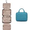 Ixkbiced Beauty case da viaggio da appendere, grande organizer per cosmetici, portatile, con 4 scomparti, 1 gancio robusto, per donne, uomini, ragazze, viaggi di lavoro, blu cielo, Misto cotone