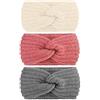 YOFASEN 3 Pezzi Fasce Per Capelli - Fascia Invernale da Donna, Fasce di Maglia, Elastica Fascia Spessa per Capelli per Ragazze e Donne (Beige, Grigio, Rosa)