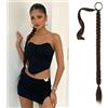 Lerkely Lunga Coda Capelli Extension, 80 cm Treccia Lunga Coda Finta Capelli Marrone Castano Posticci per Coda con Elastico Coda Capelli Lunghi Sintetico Ponytail Extension per Donne