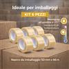DIMELITALIA Kit 6 nastro adesivo silenzioso trasparente per imballaggio 50mm x 66mt