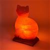 Lampade di Sale Store Lampada di Sale Himalayano Rosa scolpita a forma di Gatto 3 kg con luce calda e base in legno