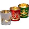 WINTEM Set 3 Porta Candele in Vetro Rosso, Verde e Bianco con decorazione natalizia per Candele Natalizie e Addobbi di Natale, Ideali per Tavola Festiva e Atmosfera Calda ed Elegante