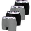 FILA Boxer Uomo Cotone, Mutande Uomo Stretch, Maglia Ventilata, Set di 4, Nero, Taglie S