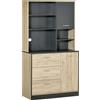 HOMCOM Mobile Cucina Credenza Moderna Salvaspazio con 2 armadietti 3 cassetti 3 ripiani Legno 90 x 39 x 169cm Bicolore Grigio Rovere Chiaro