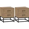 HOMCOM Set di 2 Comodini gambe in acciaio con 2 Cassetti Stile Industriale, in Legno, Colore Legno| Aosom Italy
