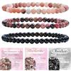 Bivei 3 Pezzi 8mm Bracciale Donna - Giada Fiore di Prugno, Rodonite, Obsidiana Nera - Bracciale Pietre Naturali con Perline con Elastico, Fatto a Mano per Yoga, Meditazione, Protezione e Regalo