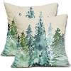 Sweetshow Set di 2 federe per cuscino con albero verde e acquerello stile rustico con stampa foresta della natura cuscini decorativi per l'inverno Natale quadrato in lino per casa divano letto all'aperto