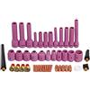 RIVERWELD ugello 13N08 4# 796F70 3# 796F74 3# 53N59 5# 53N59XXL 5# Lente gas 45V43 Ø1.6 45V44 Ø2.4 Pinza 13N27 Ø1.6 13N28 Ø2.4 Tappo posteriore Dimensioni assortite Adatto a SR WP9 20 25 46 pezzi