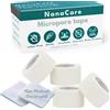 NanaCare Nastro medico microporoso impermeabile, 4 rotoli da 2,5 cm x 10 m + 10 garze, nastro chirurgico ipoallergenico per la cura di ferite, medicazioni e viso, benda impermeabile di primo soccorso per pelli