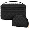 NUBILY Beauty Case da Viaggio 2 Pezzi Borsa Cosmetici Donna Doppio Strato Borse da Toilette Impemeabile Porta Trucchi Makeup Bag Nero