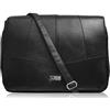 Quenchy London Borsa Tracolla Donna Pelle a Tre Scomparti - Borsetta Cross Body a Tracolla Singola Regolabile - Postina donna di Nappa Bovina Vera Taglia larga - QL975 Nero