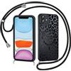 Coiwxmoi Cover Magnetica per iPhone 12 Mini con Cordino, Compatibile con MagSafe, Aesthetic Leopardata Disegno Custodia con Corda Collana, Traslucida Matte Silicone TPU Hard PC Antiurto Case,Nero