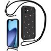 Vxinvnoi Cover Cordino per iPhone 17 6,3, Aesthetic Cuore Disegni Ragazze Custodia con Corda Collana Tracolla Laccio, Sottile Silicone Morbido TPU Bumper Antiurto Protettiva Case per iPhone 17, Nero