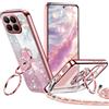 TVVTPU Cover per Xiaomi 15T Pro 5G con Cordino, Glitter Custodia Cuore Doppio Anello Stand Brillantini Silicone TPU Bumper Dorata Placcatura Protettiva Case Antiurto Anti-Graffio, Oro Rosa