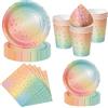 Nkaiso 50Pcs Arcobaleno Oro Stoviglie per Feste di Compleanno-10 Ospiti | 10 x 23cm & 10 x 18cm Piatti Carta Usa e Getta Eleganti, 10 Bicchieri, 20 Tovaglioli - per Festività Feste Decorazioni