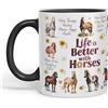 Vixar Tazza in ceramica colorata con scritta Life is better with Horses horse joke, per tè e caffè, 330 ml, idea regalo (nero)