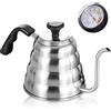 Aicharynic Bollitore a collo di cigno, 1200 ml, in acciaio inox, bollitore a collo di cigno con termometro, durevole e facile da pulire