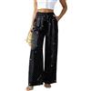 Fakanhui Pantaloni da donna a vita alta con strass glitterati in raso setoso pantaloni lucidi per feste di lavoro discoteca usura, nero, Medium Corto