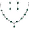 Clearine Gioielli Donna Matrimonio Nuziale Zirconia cubica Goccia Fiore V-Collana Orecchini Pendenti Set Colore Smeraldo Argento-Fondo