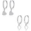 Loutade Orecchini a cerchio in argento 925 con ciondolo, 2 paia di orecchini a cerchio in argento sterling 925, pendenti con cuore, cartilagine ipoallergenica, per dormire, in argento, amore, cuore,