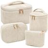 beifon Set di 3 beauty case da donna con motivo floreale, borsa per il trucco, portatile, grande, per donne e ragazze, Set da 4 pezzi, beige, moderno