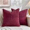 FDTERN Set di 2 Boho Federe de Cuscini per Divano 65x65 in Velluto a Coste，Moderno Morbido Motivo a Croce Decorativa Copricuscini per Divano Camera da Letto,Rosso Borgogna