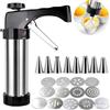 Cimvidi Set Siringa per Pasticceria in Acciaio Inox | con 13 Stampini e 8 Punte | Pressa per Biscotti Portatile per Decorare Torte, Biscotti e Dolci