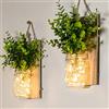 DYBOHF Luce del barattolo di muratore, (2 pezzi) Applique da parete in legno rustico, Pianta finta verde, Luci a strisce LED Design per la decorazione domestica (Piante verdi ordinarie)